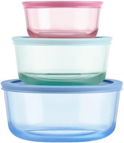 Pyrex Colors (3-Pack, Medium) Tinted Glass Round Food Storage Container Set