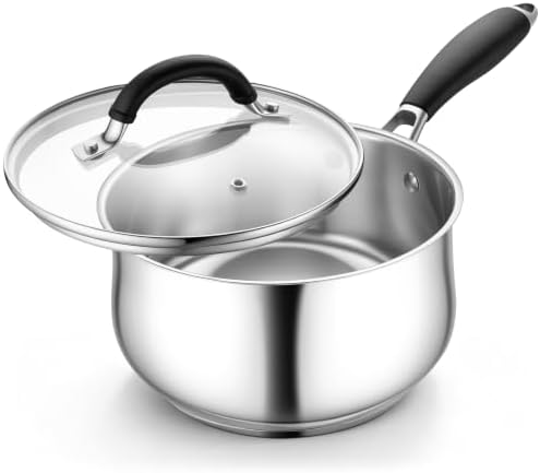 TeamFar Sauce Pan, 3 Quart Stainless Steel Saucepan with Lid