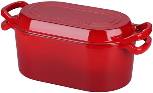 VORRINGARD Oval Dutch Oven Pot with Lid, Enamel Coating Cast Iron Bread Pans for Homemade Sourdough Bread Baking, Cooking, 4 Quart, Red