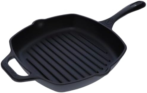 Victoria Cast Iron Grill Pan, Square Grill Pan, Cast Iron Griddle Pan, Seasoned with 100% Kosher-Certified, Non-GMO Flaxseed Oil, Black, 10 Inches