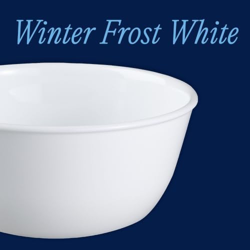 Corelle Vitrelle 28-oz Soup/Cereal Bowls Set of 6 Chip & Crack Resistant Dinnerware Bowls for Soup, Ramen, Cereal and More, Triple Layer Glass, Winter Frost White