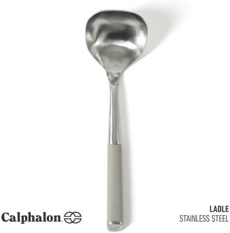 Calphalon Edge Soup Ladle, Stainless Steel Soup Ladle, Serving Ladle with Silicone Handle, Heat-Resistant Nonstick-Safe Kitchen Ladle for Soups, Sauces & Stews, Taupe