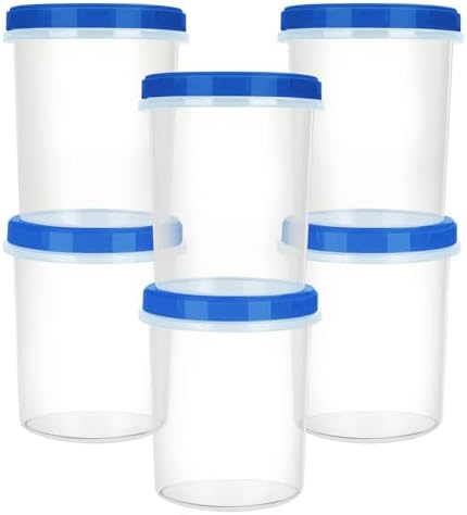 Atecare Heavy Duty Airtight Plastic Containers with Twist Top Lids, Stackable Freezer Containers for Lunch, Salad, Soup, Leftover, Ice Cream, BPA Free [6 Pack-32 oz]