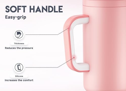 Meoky 50 oz Tumbler with Handle, Tumbler with Lid and Straw, Insulated Stainless Steel Travel Mug, 100% Leak-proof, Keeps Cold for 36 Hours or Hot for 12 Hours (Blush)
