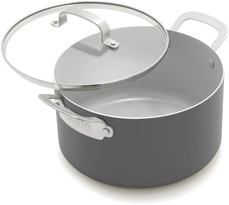 GreenPan x Bobby Flay 6QT Stockpot with Glass Lid, PFAS-Free Diamond Ceramic Nonstick Pot, Induction Suitable, Easy Clean Dishwasher & Oven Safe, Quick Heating, Pasta, Soups, Graphite