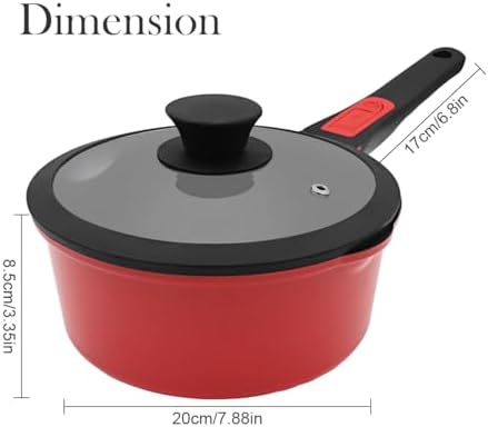 2.5 Qt Non Stick Sauce Pan with Lid, Nonstick Sauce Pot & Saucepan with Pour Spout, Milk Pan Pasta Pot, Mini Cooking Pot Induction Compatible, Detachable Handle, Oven Safe, PFOA Free, Red