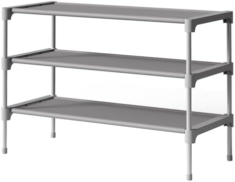 Kitsure Shoe Rack - Non-Woven Shoe Rack Shelf, Shoe Organizer for Closet, Entryway, Garage & Corridor, Stackable Shoe Shelves, 27.5" Wide - 3 Tier, Grey