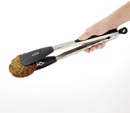 OXO Good Grips Large Silicone Flexible Turner, Stainless Steel & Good Grips Silicone Flexible Tongs Stainless,Black,