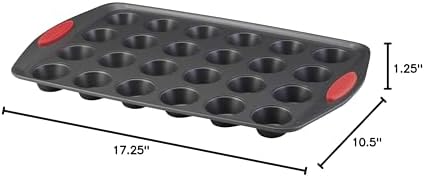 Rachael Ray 47960 24-Cup Oven Lovin’ Mini Steel Muffin Pan, Gray with Red Grips
