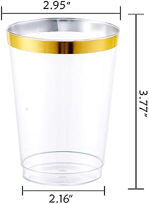 I00000 100 Pack Gold Plastic Cups, 10 OZ Clear Plastic Cups
