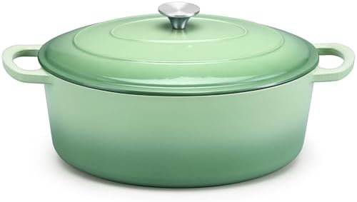 E-far 5QT Oval Dutch Oven Pot with Lid, Green Enameled Cast Iron Dutch Oven
