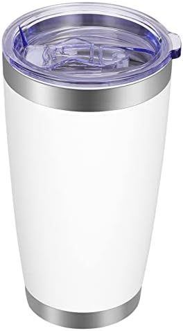 VEGOND 20oz Tumbler with Lid and Straw Stainless Steel Tumbler Cup Vacuum Insulated Double Wall Travel Coffee Mug Powder Coated Coffee Cup, White, 1 Pack