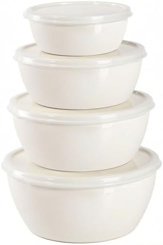 4-Piece Classic Plastic Prep Bowls with Lids, Nesting Plastic Small Mixing Bowl Set for Mixing, Baking, Prepping, Cooking and Serving Food, Microwave and Dishwasher Safe (White)