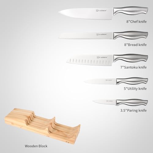 Kitchen Knife Set, 6 Pieces Knife Block Sets with Pine Knives Drawer Organizer, Perfect for Home and Chefs, Premium Knife Holder, Gift for Holiday and Housewarming