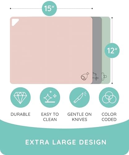 July Home Cutting Board Alternative for Kitchen - Extra Thick Flexible Plastic Cutting Board Set of 3, Non-Slip, BPA-Free, Easy to Clean, Colored Cutting Mats for Cooking, Durable Chopping Sheets