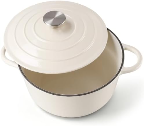 Leonyo 4-Quart Enameled Cast Iron Dutch Oven Pot with Lid, Light Sandalwood