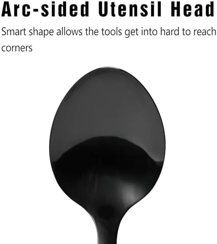 Stainless Steel Cooking Spoon, 14-Inch, Solid Bowl, Black