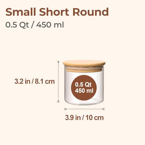 ComSaf Glass Storage Containers with Lids 0.5 Qt, 6 Pack Small Glass Jars