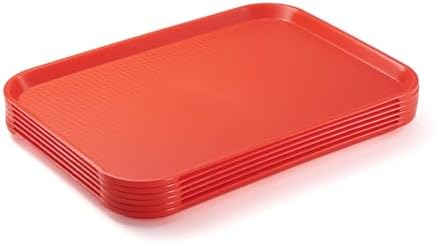 CURTA 6 Pack Plastic Serving Trays, 12x16 Inch Red Cafeteria Lunch Trays