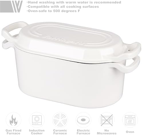 VORRINGARD Oval Dutch Oven Pot with Lid, Enamel Coating Cast Iron Bread Pans for Homemade Sourdough Bread Baking, Cooking, 4 Quart, White