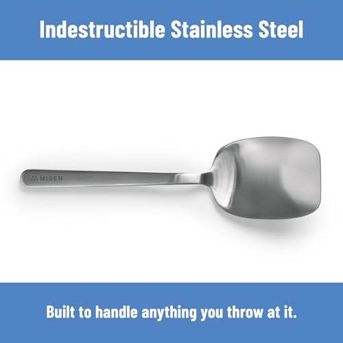 Misen Scraper Chef Spoon – Stainless Steel Cooking Spoon and Spatula Hybrid for Flipping Burgers Tossing Vegetables Scraping Pots Serving Casseroles and Everyday Kitchen Prep