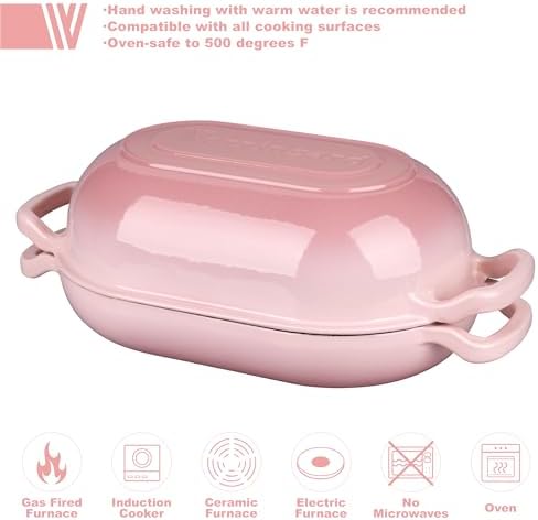 VORRINGARD Enameled Cast Iron Sourdough Bread Oven, Dutch Oven, Loaf Cast Iron Bread Pan for Homemade Bread Baking, Meatloaf Pan with Lid, 5QT, Pink