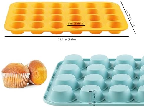 VRUIFA 2PCS Silicone Mini Muffin Pan, 24 Cups Nonstick Mini Cupcake Pan for Baking, BPA Free and Dishwasher Safe, Great for Making Muffin Cakes, Tart, Bread and Egg Bites