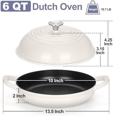 TeamFar Cast Iron Bread Dutch Oven, 6 Qt Enameled Dutch Oven Pot