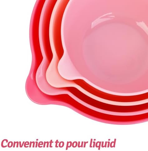 BoxedHome 4 Pack Nesting Mixing Bowl with Pour Spout and Handle, BPA free Microwave & Dishwasher Safe(Pink Gradient, 4 Pack with Handle)