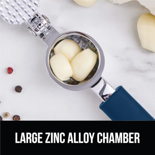 GORILLA GRIP Garlic Peeler and Press Set, Heavy Duty Mincer, Blue