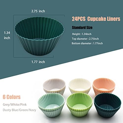 24 Pack Silicone Baking Cups, Reusable Cupcake Liners Molds, Multicolor