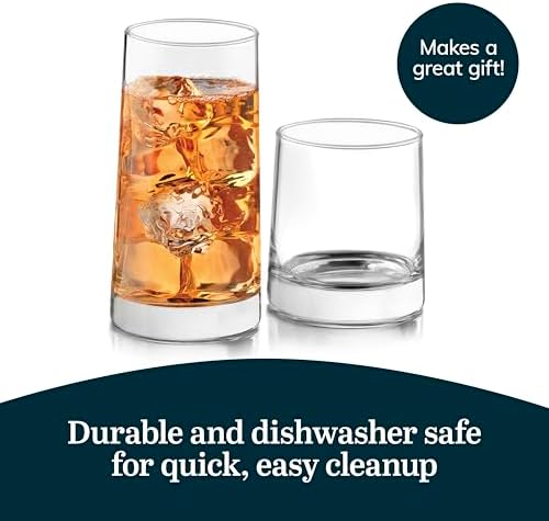 Libbey Cabos 16-Piece Rocks and Tumbler Glasses Set, Angled Glass Cups Set for Water, Juices, and More, Dishwasher-Safe Modern Glassware
