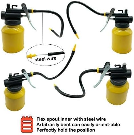 Hand Pump Oiler Can Professional Level 8 oz. Capacity Pump Oiler with Metal & Long Flex Spout