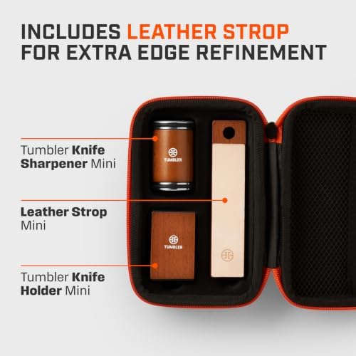 The Mini Tumbler Rolling Knife Sharpener™ + Carrying Case & Leather Strop
