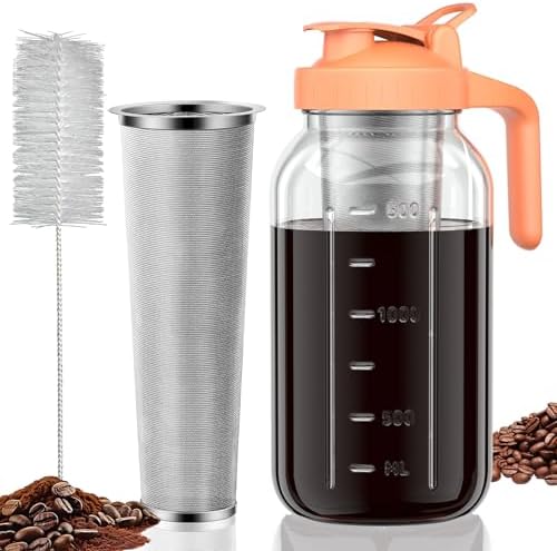 JunVpic Cold Brew Coffee Maker, 64 oz Glass Mason Jar Pitcher