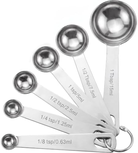 Measuring Spoons, Premium Heavy Duty Stainless Steel Measuring Spoons Cups Set, Small Tablespoon with Metric and US Measurements, Set of 6 for Measuring Dry and Liquid Ingredients