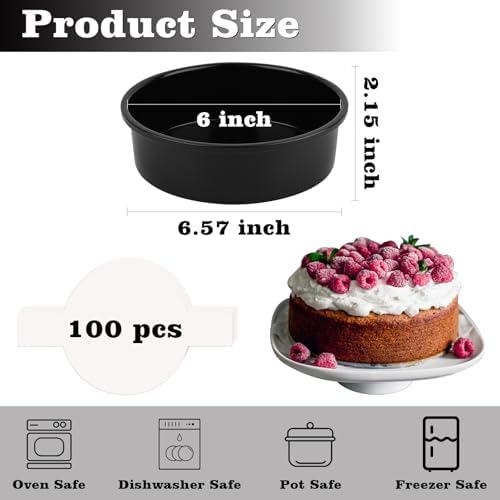 HUAKENER 6 Inch Cake Pan, 6" Round Cake Pan with Parchment Paper