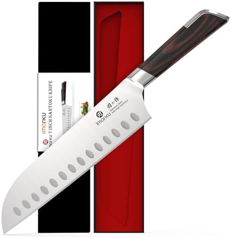 imarku Japanese Santoku Knife 7 Inch, Multi-Layer Forged, Powder Steel Core