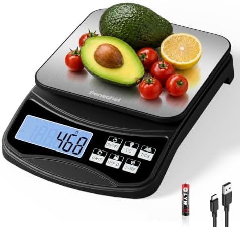 Food Scale, Digital Kitchen Scale with Large Panel, Weight Grams and Ounces for Baking Cooking and Meal Prep, 6 Units with Tare Function, 11lb 5kg/0.1g Batteries and USB Charging