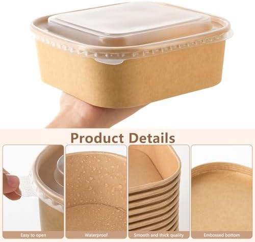 40 Sets 33 oz Disposable Kraft Paper Bowls with Lids - Square