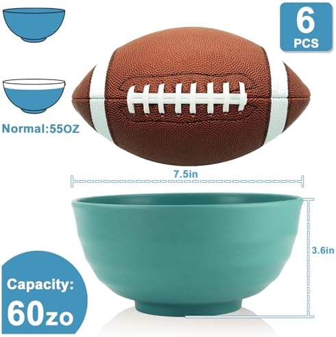 Large Plastic Bowls 60oz, Unbreakable Popcorn Bowls Set of 6(Green)