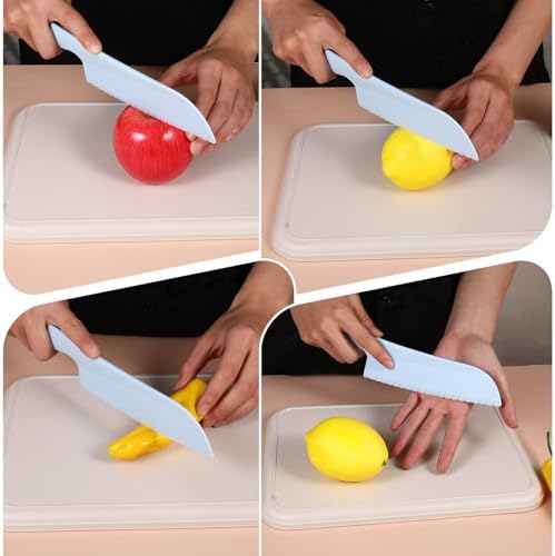 4 Pack Lettuce Knife 11/8.5" Plastic Cake Knifes to Prevent Browning Serrated Kitchen Cutter for Cutting Fruits, Cakes and Bread Dishwashable Safe for Kids Nylon Cutters for Nonstick Pans (Green, S&L)