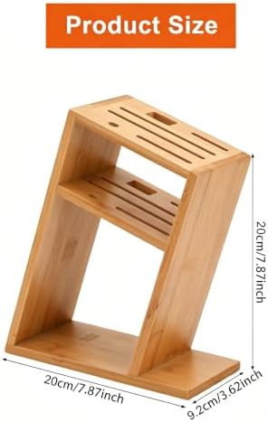 6 Slots Slantend Knife Organizer, Wood Knife Stand Block for Countertop