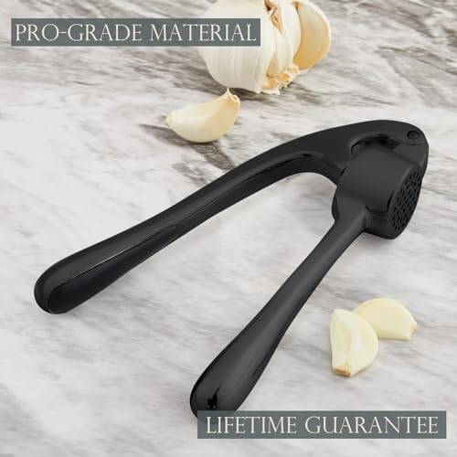 Premium Garlic Press, Professional Garlic Mincer, Easy to Squeeze and Clean, Rust Proof, Efficient Ginger Crusher - Black
