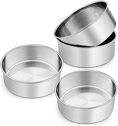 P&P CHEF 8 Inch Cake Pans Set, 4Pcs Stainless Steel Round Baking Pan
