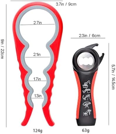 Jar Opener for Seniors with Arthritis,Jar Opener for Weak Hands,5-in-1 Bottle Opener,4-in-1 Can Opener… (Red)