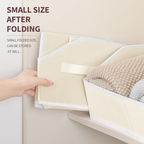 Homsorout Storage Bins for Shelves - Large Trapezoid Closet Shelf Organizer, Fabric Organization Bins with Handles, Storage Baskets for Clothes, Towel, Purse, 6 Pack, Beige
