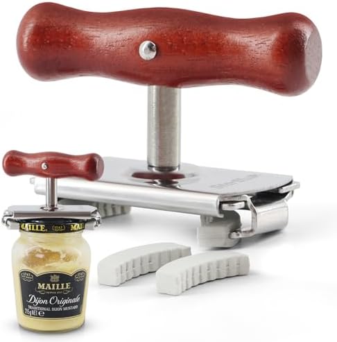 StarBlue Jar Opener for Seniors with Weak Hands – Adjustable Lid Remover Tool for Jars & Bottles – Heavy Duty Stainless Steel with Wood Handle + 2 Extra Anti-Slip Rubber Grips