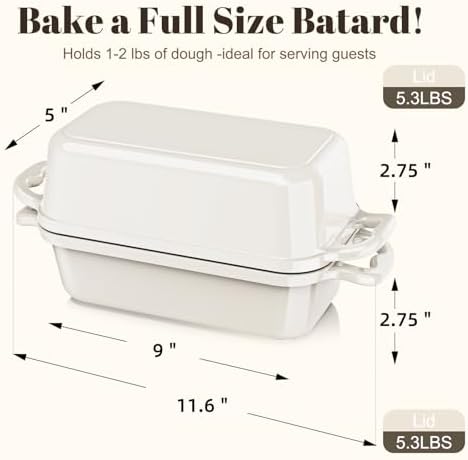 Enameled Cast Iron Sourdough Bread Dutch Oven,Loaf Pans-Cream