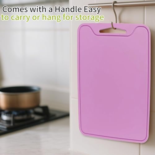Flexible Plastic Cutting Boards for Kitchen, 11.8''x 8.6'' Silicone Cutting Board, BPA Free Non Slip Cutting Mat for Meat, Vegetables and Fruit with Easy Grip Handle, Dishwasher Safe (Deep purple)